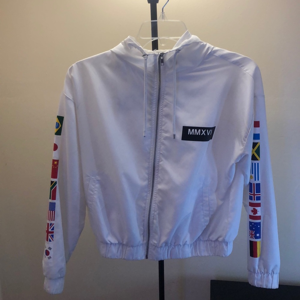 White windbreaker